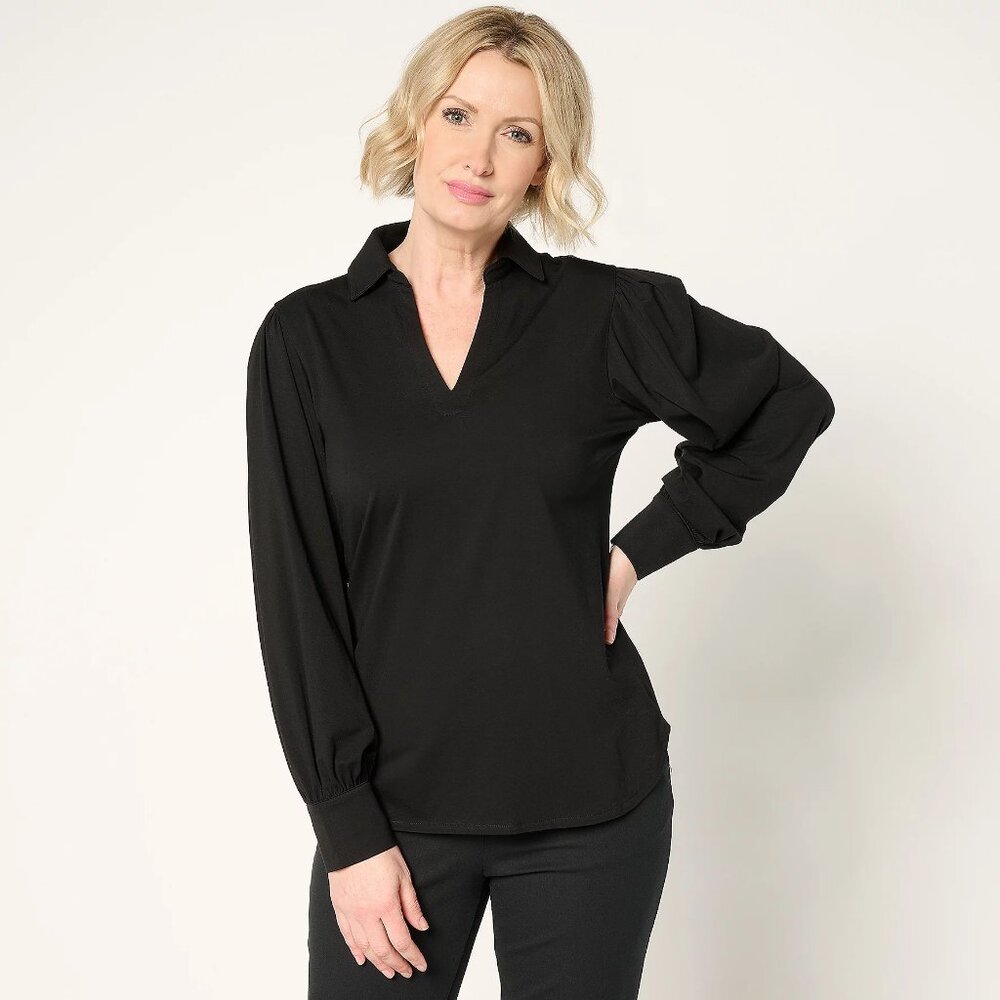 by Stacy London Blouson Sleeve Knit Top with Collar - Size Small a682316